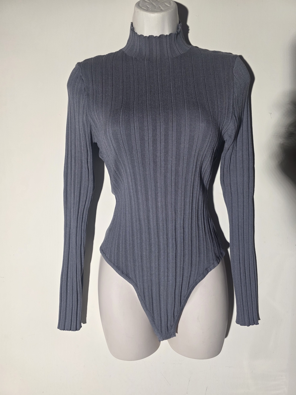 Ribbed Mock Neck Long Sleeve Bodysuit - Slate Gray (Size XL)